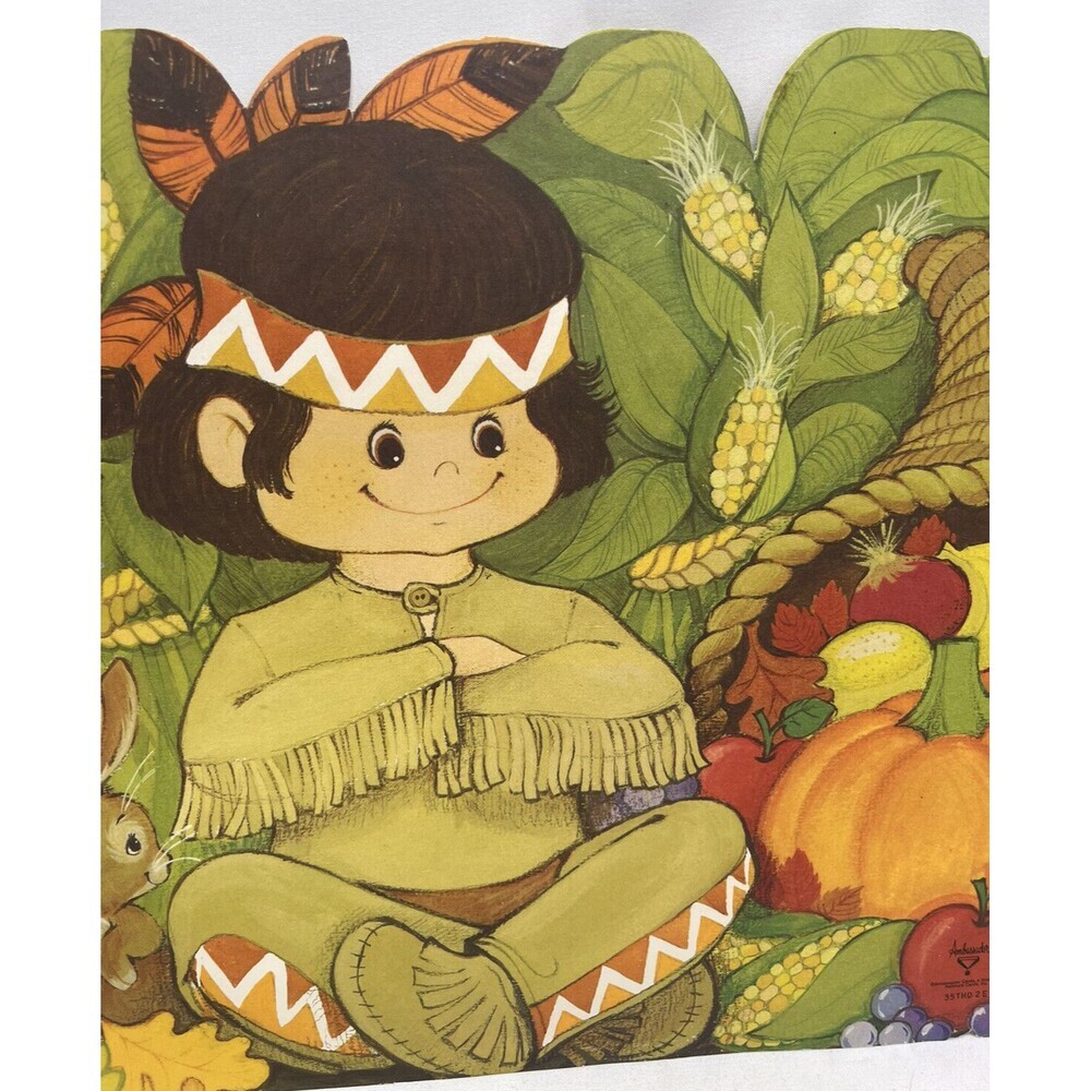 Vintage Thanksgiving Cardboard Die Cut Outs Native American Boy Hard To Find - Picture 3 of 10